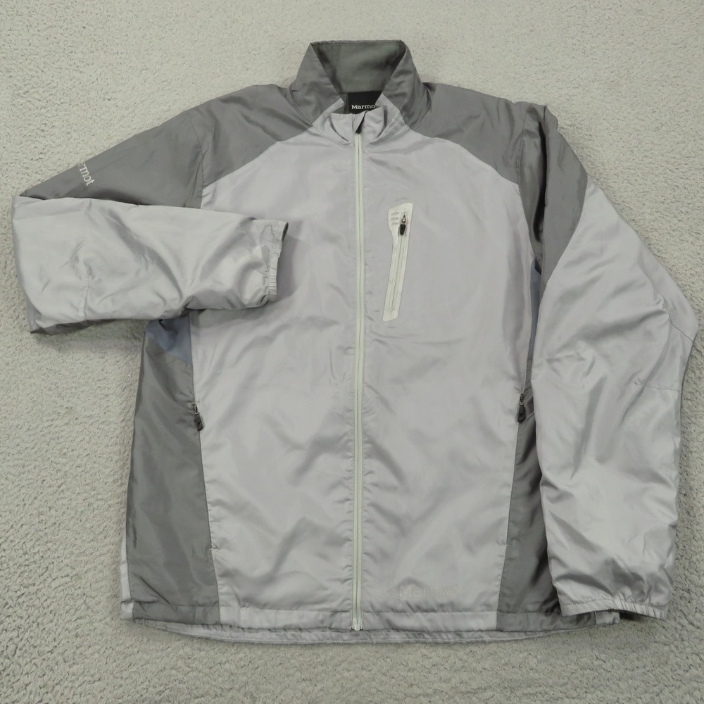 Marmot Jacket Mens Medium Light Grey Softshell Fleece Lined Full Zip Wind Rain